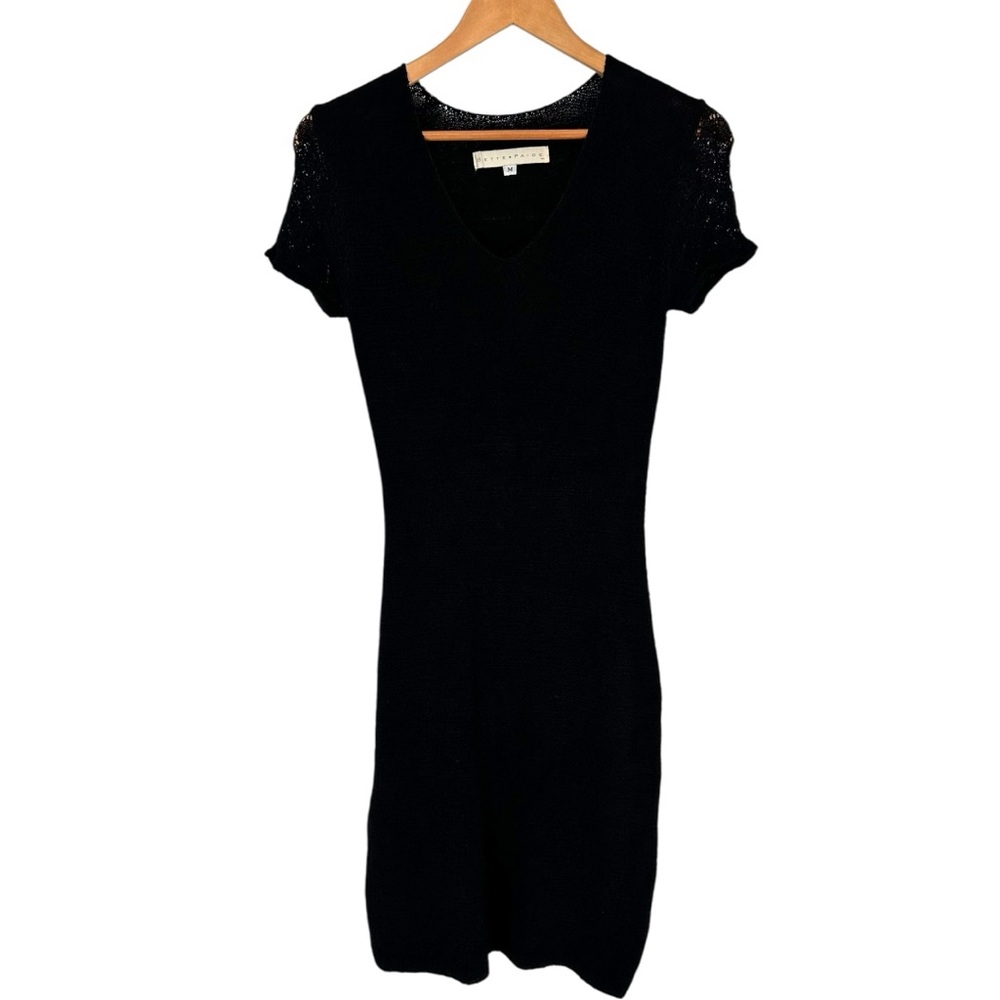 Bette Paige Black Knit Pull On Bodycon Dress size Medium Shirt Sleeves